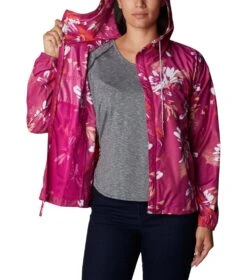 Columbia Flash Challenger Novelty Windbreaker Jacket - Womens Wild Fuchsia Daisy Party Print -Columbia Sale Store 1665401625 1989501 665 5