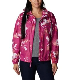 Columbia Flash Challenger Novelty Windbreaker Jacket - Womens Wild Fuchsia Daisy Party Print -Columbia Sale Store 1665401627 1989501 665 6
