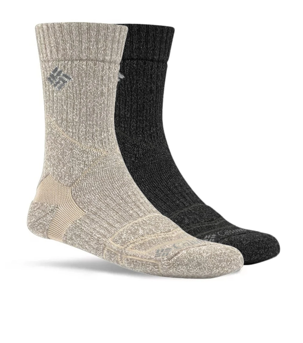 Columbia Merino Hike Crew Socks - 2 Pack - Mens Khaki / Charcoal 1 Columbia Merino Hike Crew Socks - 2 Pack - Mens Khaki / Charcoal