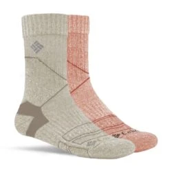 Columbia Merino Hike Crew Socks - 2 Pack - Womens Coral / Khaki